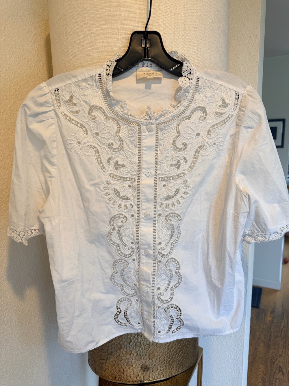 Sézane Embroidered Cotton Button-Front Top 🇫🇷